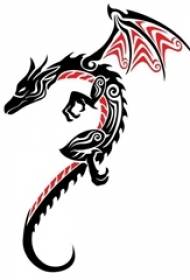 Pula ug Itom nga Sketch nga Naglaraw sa Creative Dragon Totem Nindot nga Manuscript nga Tattoo
