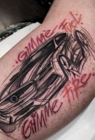 Patrón de tatuaje de letra de coche moderno de estilo de dibujo grande