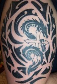 Drago tribale nero e croce Totem Tattoo Pattern