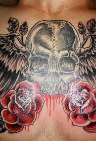 chest skull wings tattoo pattern