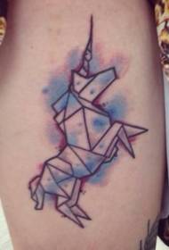 Modello di tatuaggio origami unicorno bella spruzzata di colore
