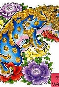 Dio besta tatuaje ŝablono: duon-osta besta koloro Tang leono tatuaje ŝablono