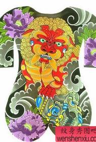 Pilna muguras dzīvnieku zvēra tetovējuma shēma: pilna muguras krāsas zvērs Tang 牡丹 牡丹 牡丹 牡丹 牡丹 牡丹