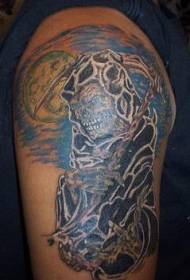 Arm Death en Full Moon kleuren tattoo patroon