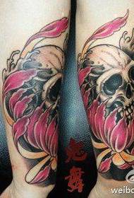 手臂精美流行的骷髅莲花纹身图案