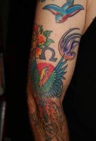 model de tatuaj de culoare de braț și de păsări 149232 - tatuaj de foace tribal colorat din spate