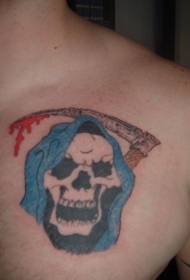 死亡的紋身圖案刀的胸部