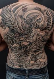 disegno del tatuaggio fenice acero nero pieno dorso nero