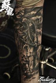 modello di tatuaggio di morte in bianco e nero super bello prepotente gamba