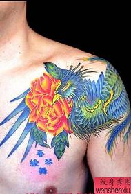 Galeri Tato Profesional: Over the Shoulder Phoenix Peony Tattoo Pattern Picture