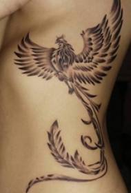 jongenszijde taille zwart grijs schets punt doorn vaardigheid creatief groot gebied Phoenix tattoo patroon