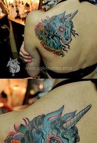 popular girl's shoulder unicorn tattoo pattern