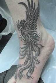 piede Tatuaggio fenice grigio nero