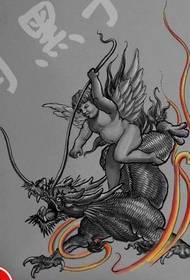 God Beast -tatuointikuvio: kiinalainen ja länsimainen yhdistelmä God Beast -kirin enkelin Cupid -tatuointikuviota
