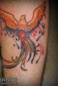 Pierna Color Fuego Phoenix Tatuaje Patrón