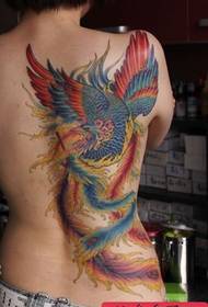een prachtig gekleurde Phoenix-tatoeage op de rug van het meisje