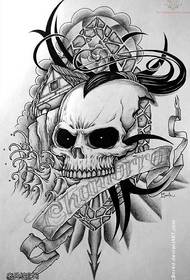 manuscript skull tattoo pattern