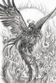 Schwaarz Grey Sketch Iddi Dominéierend Flam Ausbreedung Wing Phoenix Tattoo Manuskript