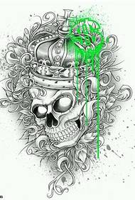 modello di tatuaggio teschio corona manoscritto