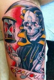 Цветна картина на татуировка на писмо на смърт и часовници