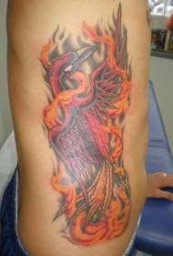 Patron de tatuatge fènix de color cintura a la flama