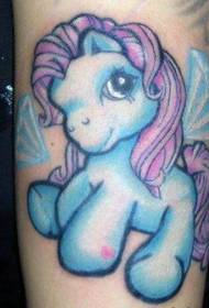 Jednobojni uzorak tetovaže: Slatka crtana boja crtanog filma Unicorn Diamond Tattoo Pattern