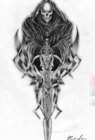 Manoscritto del tatuaggio della morte della falce stile schizzo nero