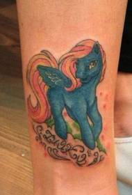 ensam horndjur tatuering mönster: en vacker färg ben söt tecknad enhörning tatuering mönster