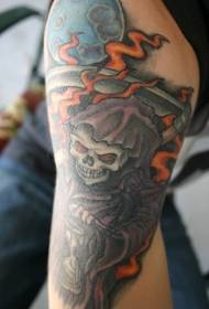 Modello di tatuaggio di colore di morte e luna piena fiamma