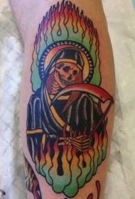 Modello tatuaggio morte e fiamma multicolore
