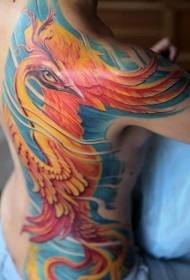 lub duav rov qab lub ntsej muag zoo nkauj phoenix tattoo qauv