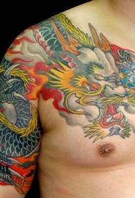 model de tatuaj dragon șal: model de tatuaj de flăcări de șaluri colorate
