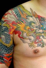 modello tatuaggio drago scialle: modello tatuaggio fiamma drago scialle colorato