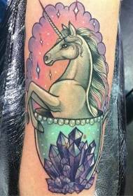 Kulayan nga kolor sa Cartoon Unicorn ug Pattern sa Cup Star Tattoo