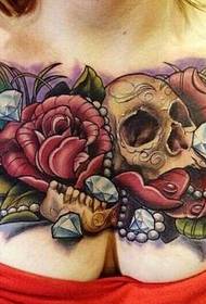 mellkas rózsa koponya tetoválás minta