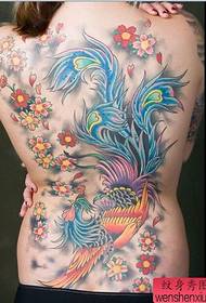 Escuela de tatuajes: tatuaje de imagen de tatuaje de flor de cerezo de fénix de espalda completa