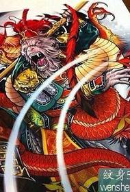 un modello di manoscritto del tatuaggio del drago di Sun Wukong a colori