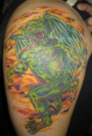 어깨 녹색 괴물 짖는 문신 패턴