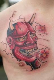 bryst blomster og rød djævel Tattoo mønster