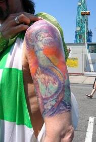 skulderfarge Surrealistisk havfrue tatoveringsmønster
