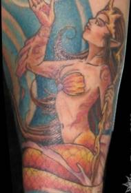 disegno del tatuaggio principessa sirena di mare color gamba