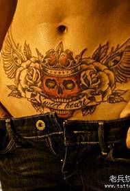 beauty belly wearing a crown skull tattoo pattern