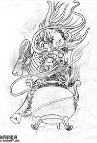 手稿线条麒麟纹身图案