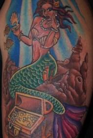 Color de pierna sirena y tesoro tatuaje patrón