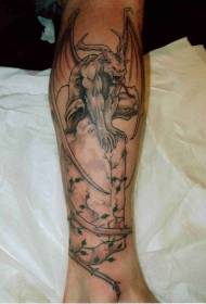 patrón de tatuaje de gárgola de hiedra y lápida de pierna