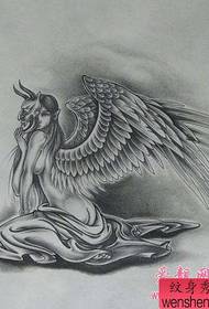 الگوی تاتو فرشته: تصویر الگوی خال کوبی فرشته خاکستری سیاه