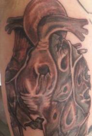 Na ramenu realističan uzorak zombi srca tetovaža