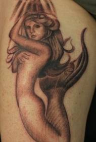 brun vakker havfrue tatoveringsbilde av beinet
