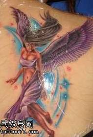 Lila hosszú szárnyú női angyal tetoválás minta