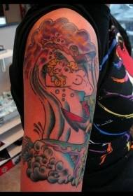 tatuaje de cor de ombreiro fondo mar de tatuaxe de serea desnuda